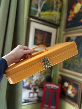 Vintage Yellow Plastic Sewing Supplies Storage Box